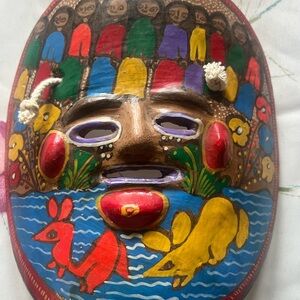 Colorful Handcrafted Decorative Mask Vintage hand painted clay mask
